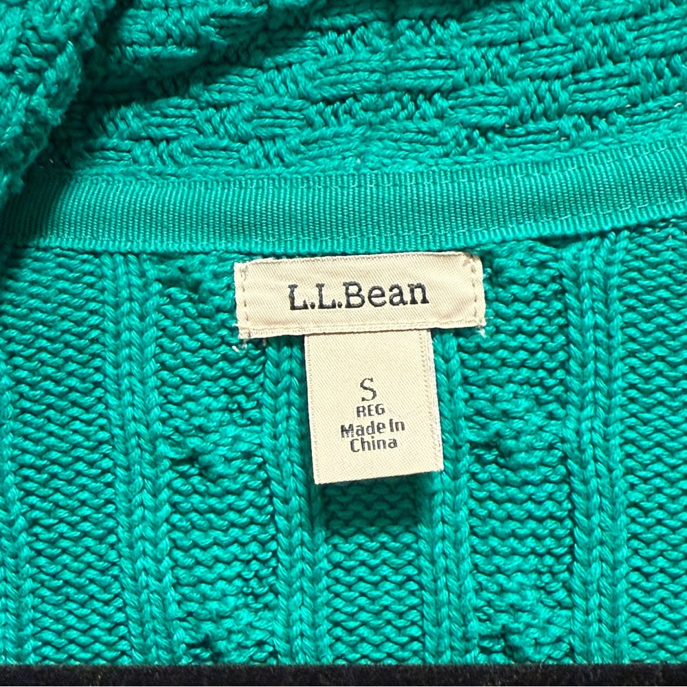 L.L. Bean Green Cableknit Cardigan Sweater Small 100% Cotton - Picture 3 of 6